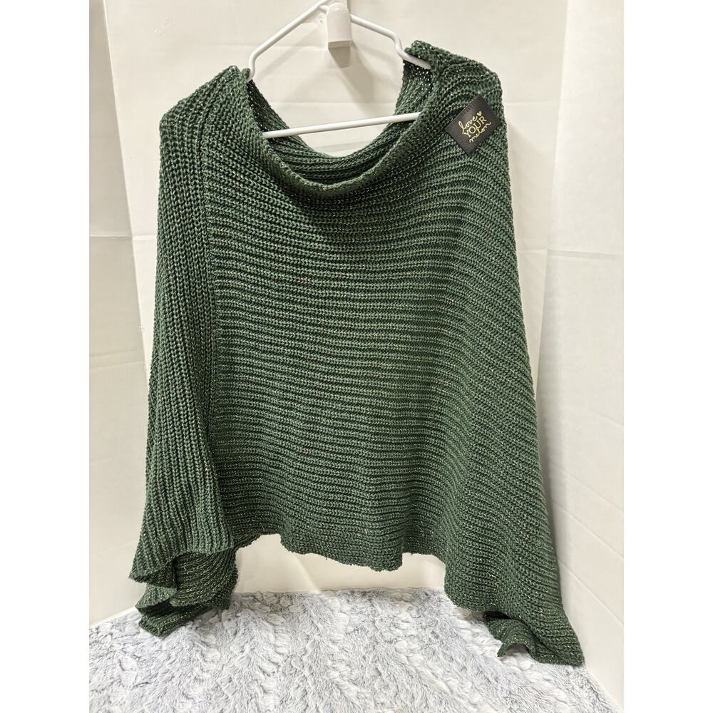 Love Your Melon Shawl Women's O/S Cape 100% Cotton Green Poncho Knit Sweater